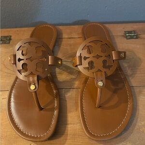 Tory Burch Tan Brown Miller Logo Leather Sandals